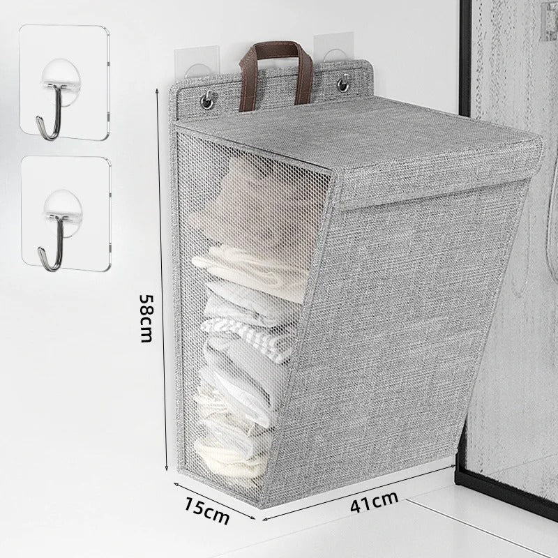 Wallora | Foldable Adhesive Laundry Basket | Wall-Mounted Clothes Hamper & Organiser | Hallway