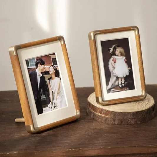 Brooks Tabletop Photo Frame | Vintage Wood & Brass Design | Vintage-inspired Shelf