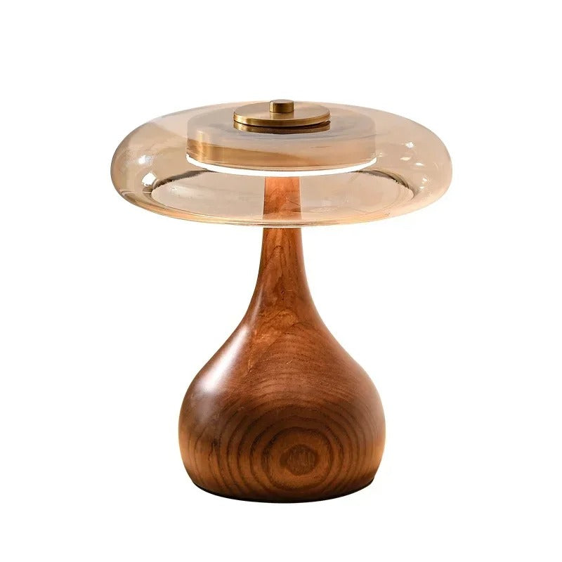 Andi Glass Table Lamp | Modern Brass & Wood Accent Light | Walnut LED Adjustable Art Deco
