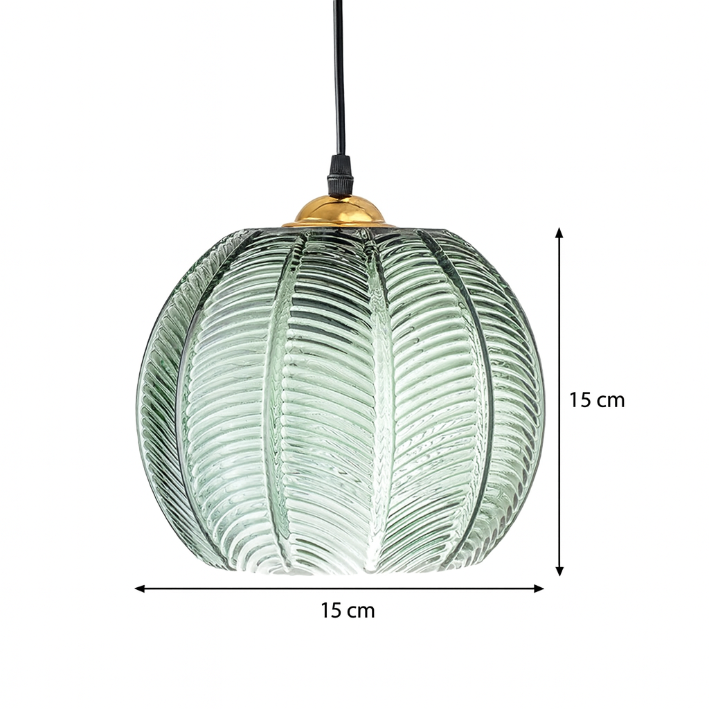 Pumpkin Ribbed Glass Pendant Lamp | Retro Green Hanging Light | Vintage-inspired Dining Room