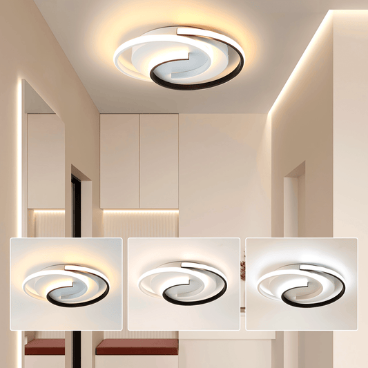 Modern Spiral LED Ceiling Light | Minimalist Round Flush Mount Fixture | Adjustable Bedroom
