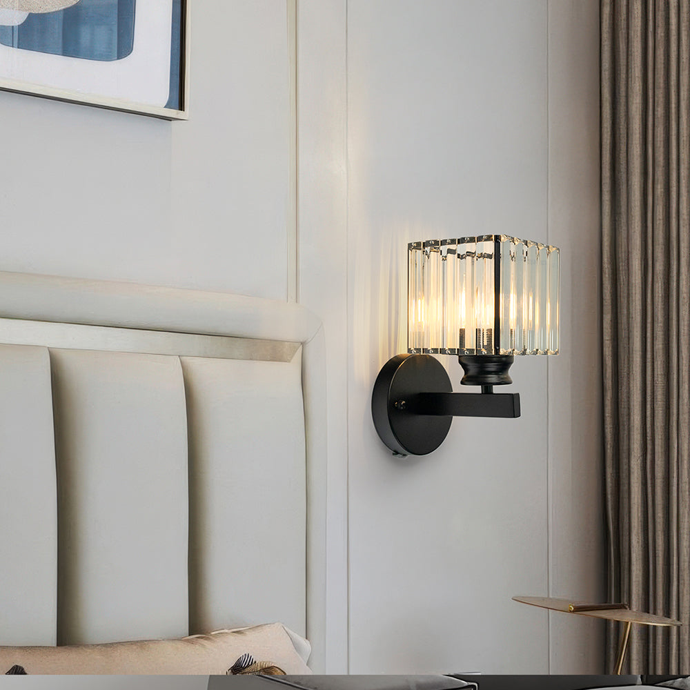 Crystal Wall Light | Modern Glass & Iron Sconce | Bedroom