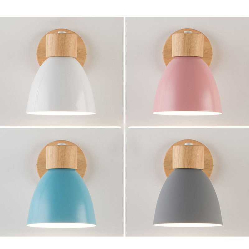 Modern Minimalist Wall Sconce | Wood & Iron Macaron Lamp | Wall Light Adjustable Nordic Bedroom