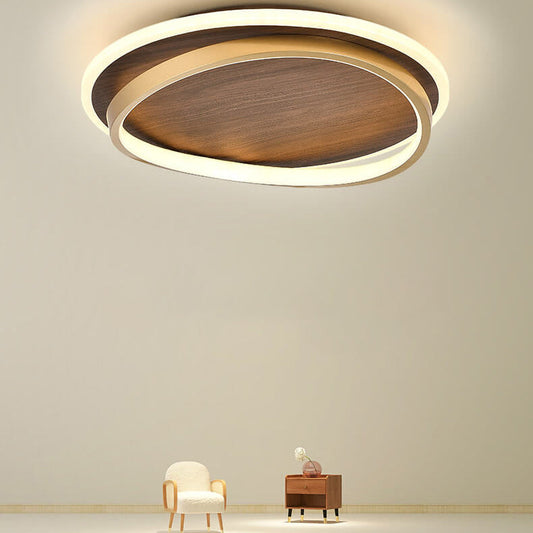 LED Modern Ceiling Lamp | Walnut & Gold Round Design | Ceiling Light Wood Nordic Bedroom