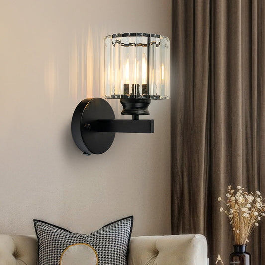 Crystal Wall Light | Modern Glass & Iron Sconce | Bedroom