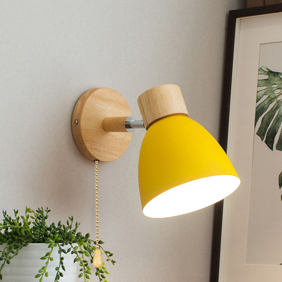 Modern Minimalist Wall Sconce | Wood & Iron Macaron Lamp | Wall Light Adjustable Nordic Bedroom