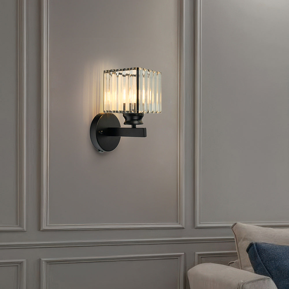 Crystal Wall Light | Modern Glass & Iron Sconce | Bedroom