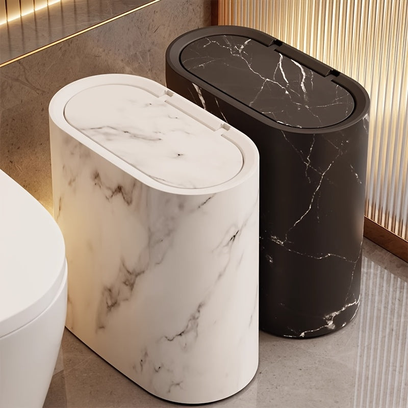 Marble Pattern Trash Can | Modern Bathroom & Kitchen Bin with Lid | Kitchen Essential