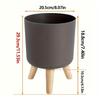 Modern Round Planter with Wooden Legs | Indoor & Outdoor Decorative Plant Pot | Wood Nordic