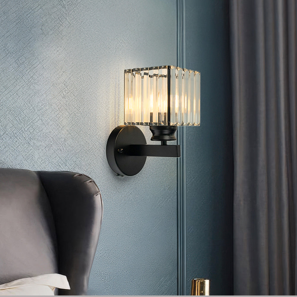 Crystal Wall Light | Modern Glass & Iron Sconce | Bedroom