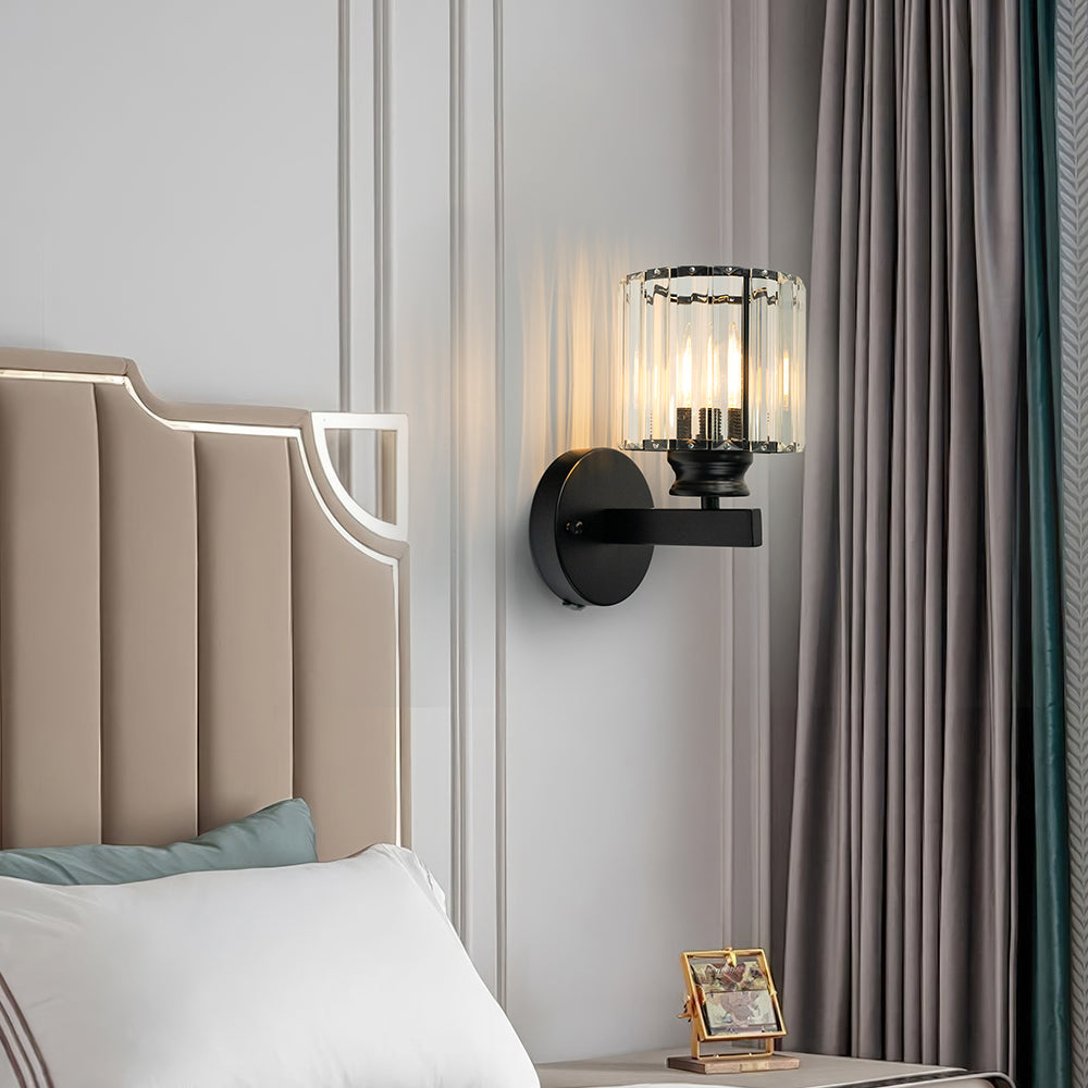 Crystal Wall Light | Modern Glass & Iron Sconce | Bedroom