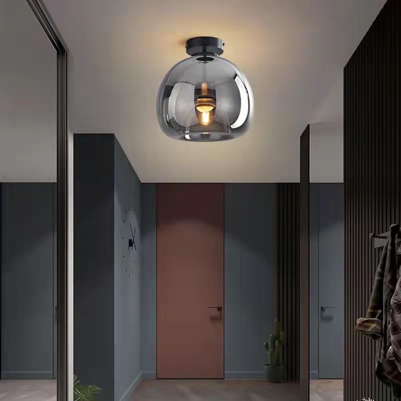 Nordic Glass Ball Ceiling Light | Semi-Flush Mount | LED Bedroom