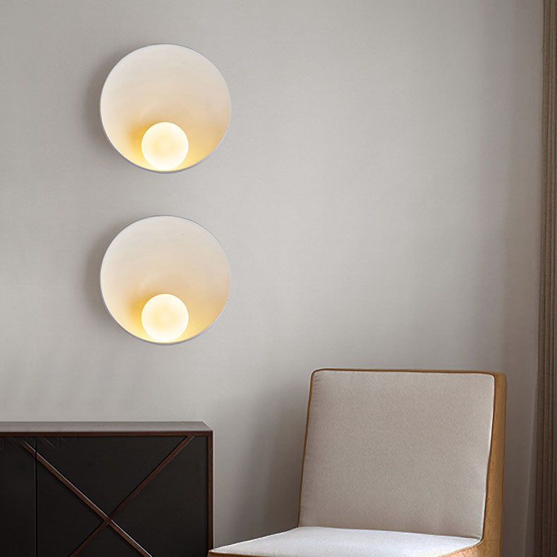 Modern Minimalist Round Wall Sconce | Resin & Iron Accent Light | Glass Industrial Bedroom