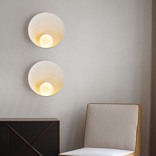 Modern Minimalist Round Wall Sconce | Resin & Iron Accent Light | Glass Industrial Bedroom