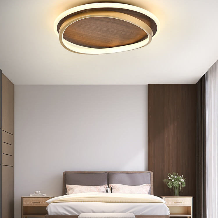 LED Modern Ceiling Lamp | Walnut & Gold Round Design | Ceiling Light Wood Nordic Bedroom