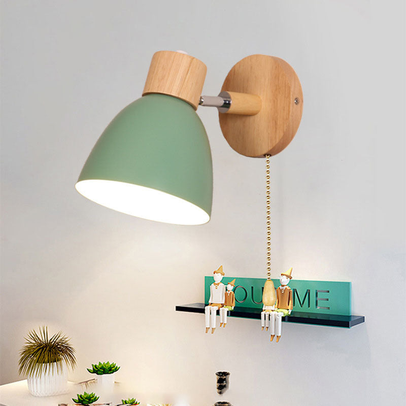 Modern Minimalist Wall Sconce | Wood & Iron Macaron Lamp | Wall Light Adjustable Nordic Bedroom