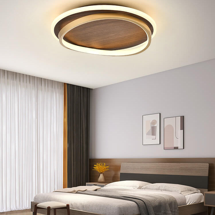 LED Modern Ceiling Lamp | Walnut & Gold Round Design | Ceiling Light Wood Nordic Bedroom