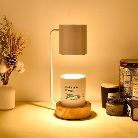 Japanese Minimalist Candle Warmer Lamp | Wooden Base Dimmable Wax Melter | Wood Metal Nordic