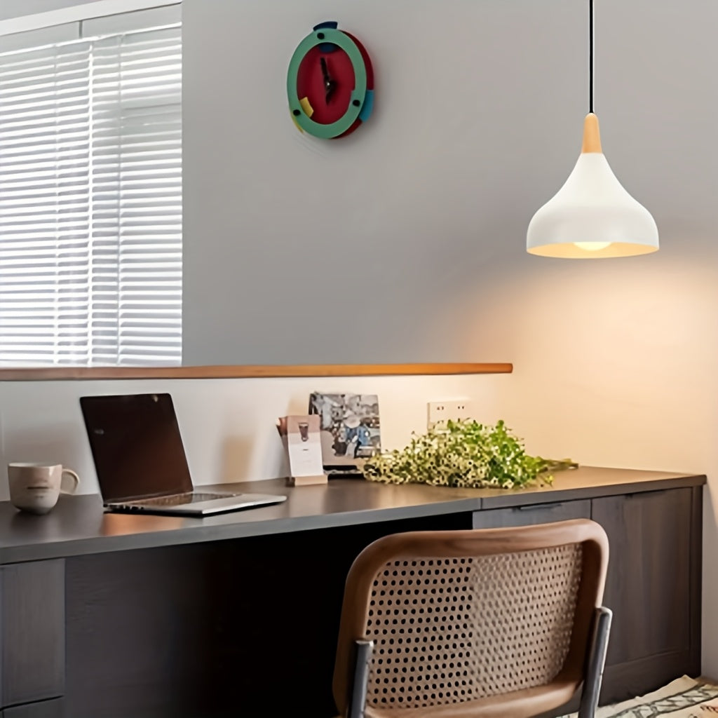 Modern Teardrop Pendant Light | Metal & Wood Hanging Lamp | Adjustable Nordic Industrial