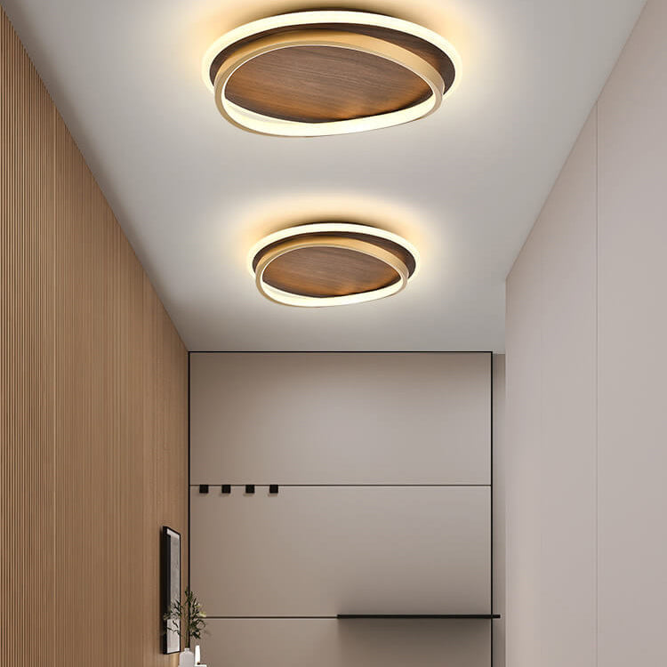 LED Modern Ceiling Lamp | Walnut & Gold Round Design | Ceiling Light Wood Nordic Bedroom