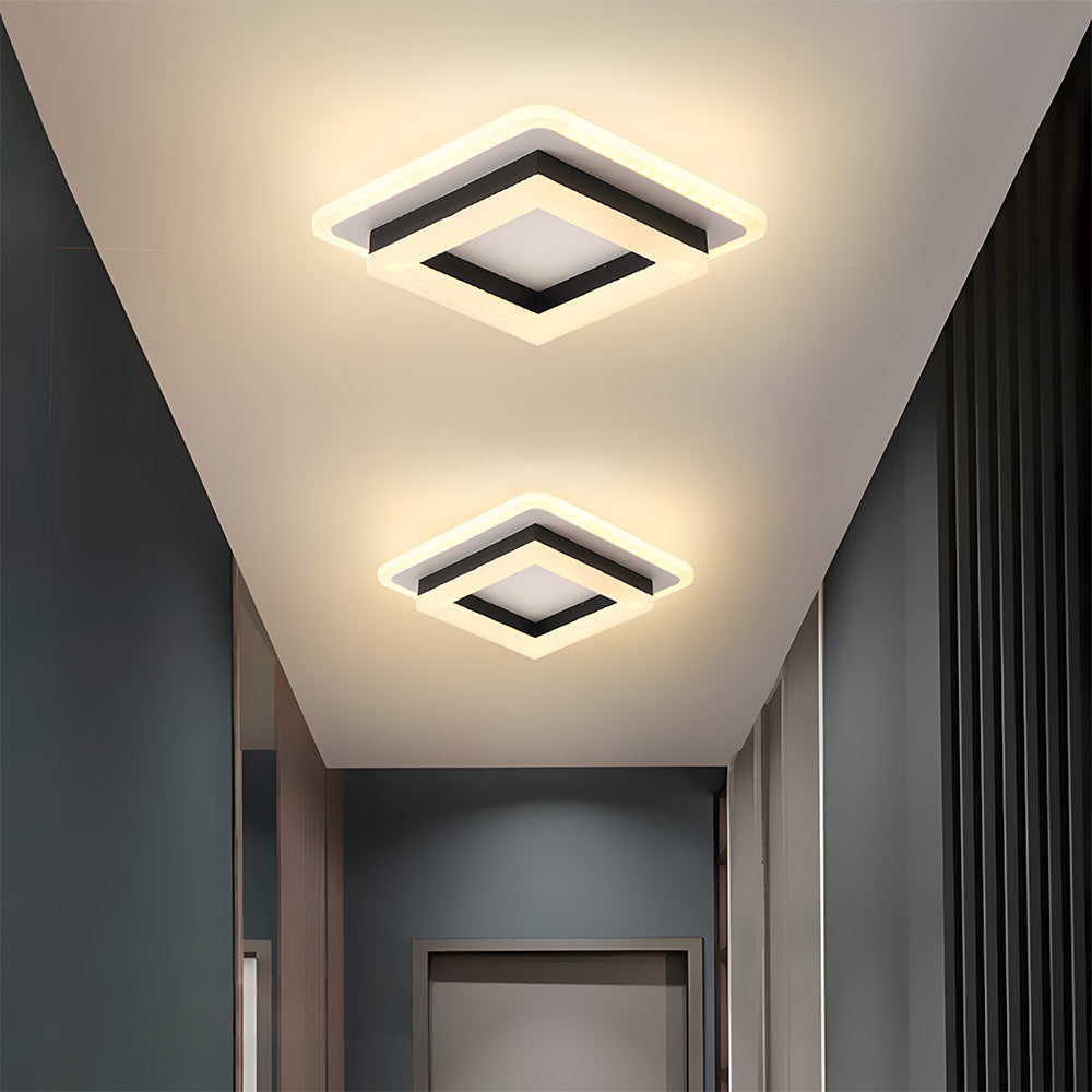 Square LED Ceiling Light | Modern Flush Mount Fixture | Wood Bedroom