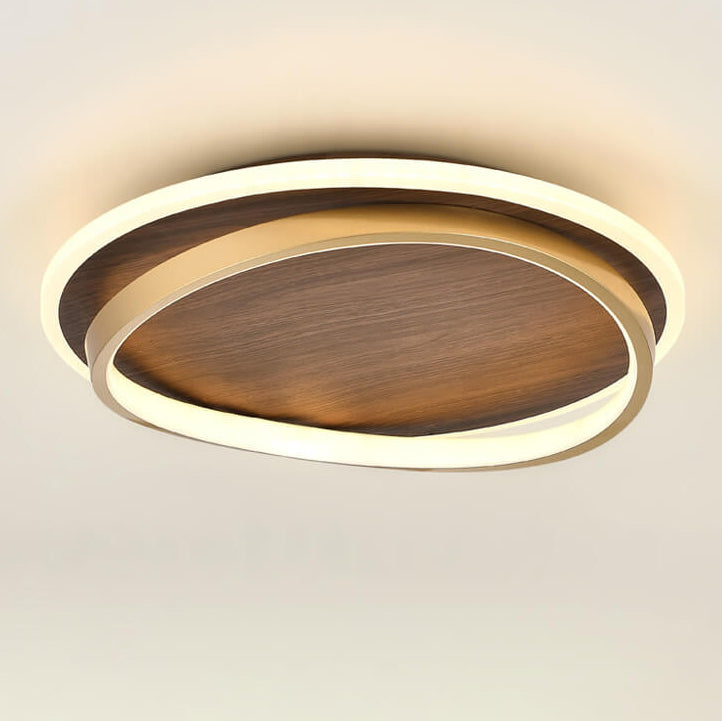 LED Modern Ceiling Lamp | Walnut & Gold Round Design | Ceiling Light Wood Nordic Bedroom