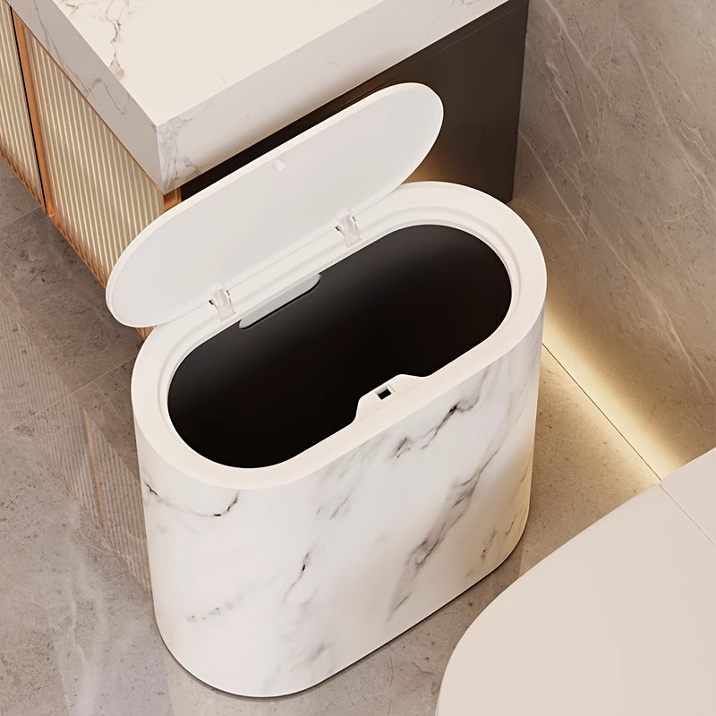 Marble Pattern Trash Can | Modern Bathroom & Kitchen Bin with Lid | Kitchen Essential