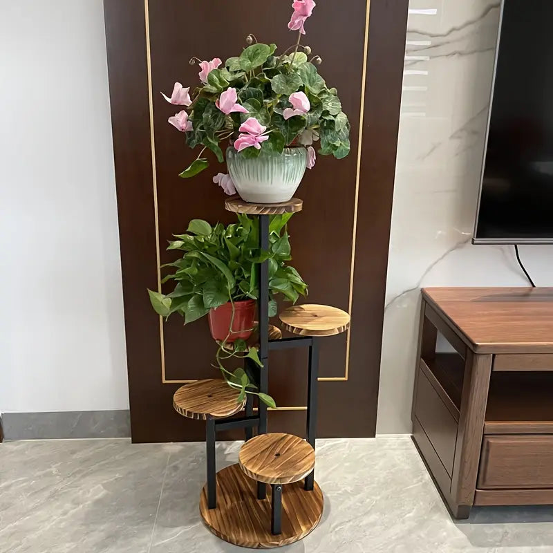 Verdura | 6-Tier Round Plant Stand | Wooden | Planter Wood Water-Resistant Indoor And Balcony