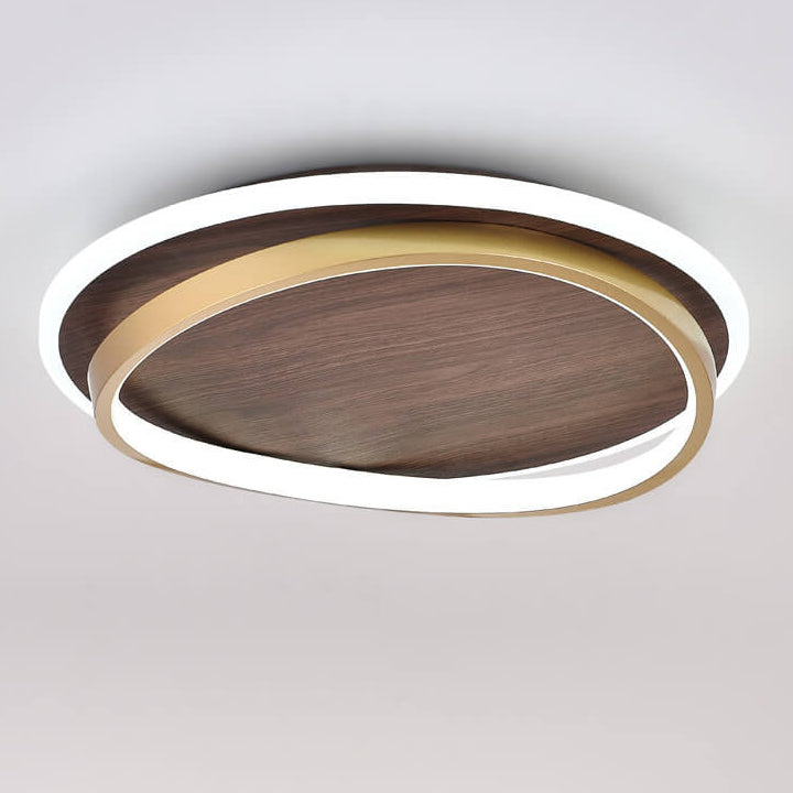 LED Modern Ceiling Lamp | Walnut & Gold Round Design | Ceiling Light Wood Nordic Bedroom
