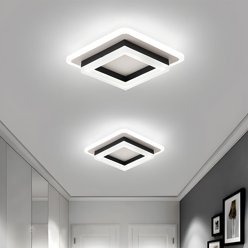 Square LED Ceiling Light | Modern Flush Mount Fixture | Wood Bedroom