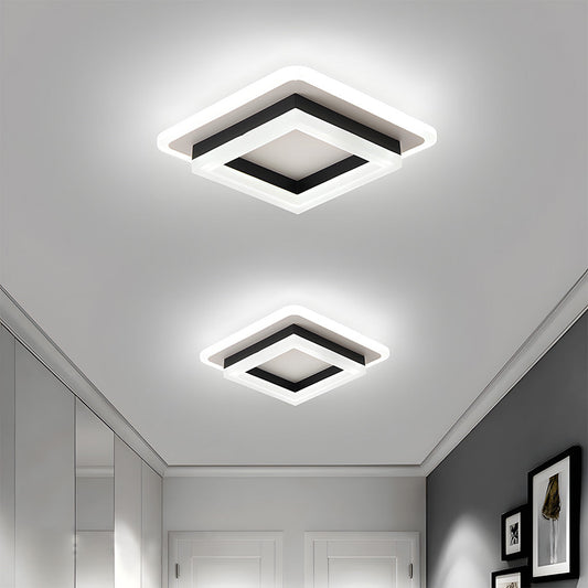 Square LED Ceiling Light | Modern Flush Mount Fixture | Wood Bedroom