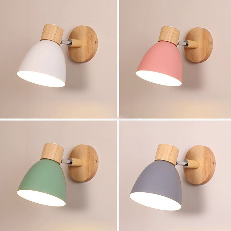 Modern Minimalist Wall Sconce | Wood & Iron Macaron Lamp | Wall Light Adjustable Nordic Bedroom
