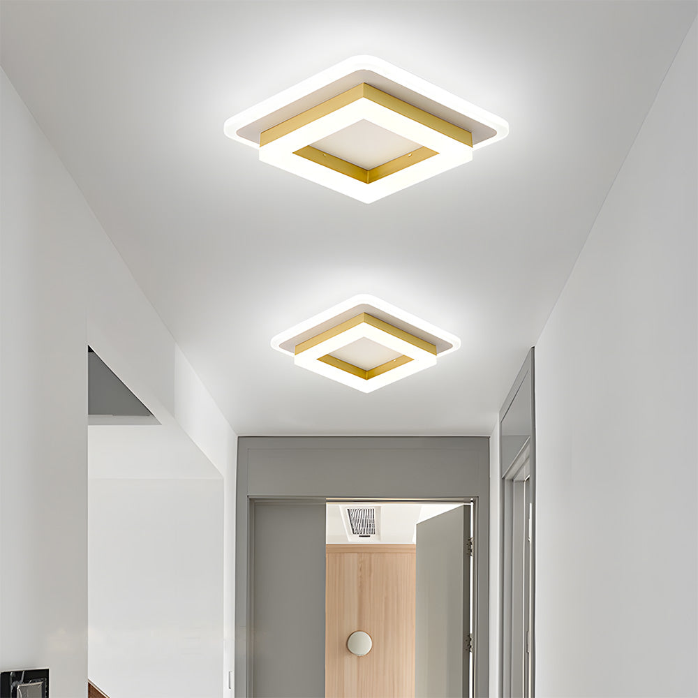 Square LED Ceiling Light | Modern Flush Mount Fixture | Wood Bedroom
