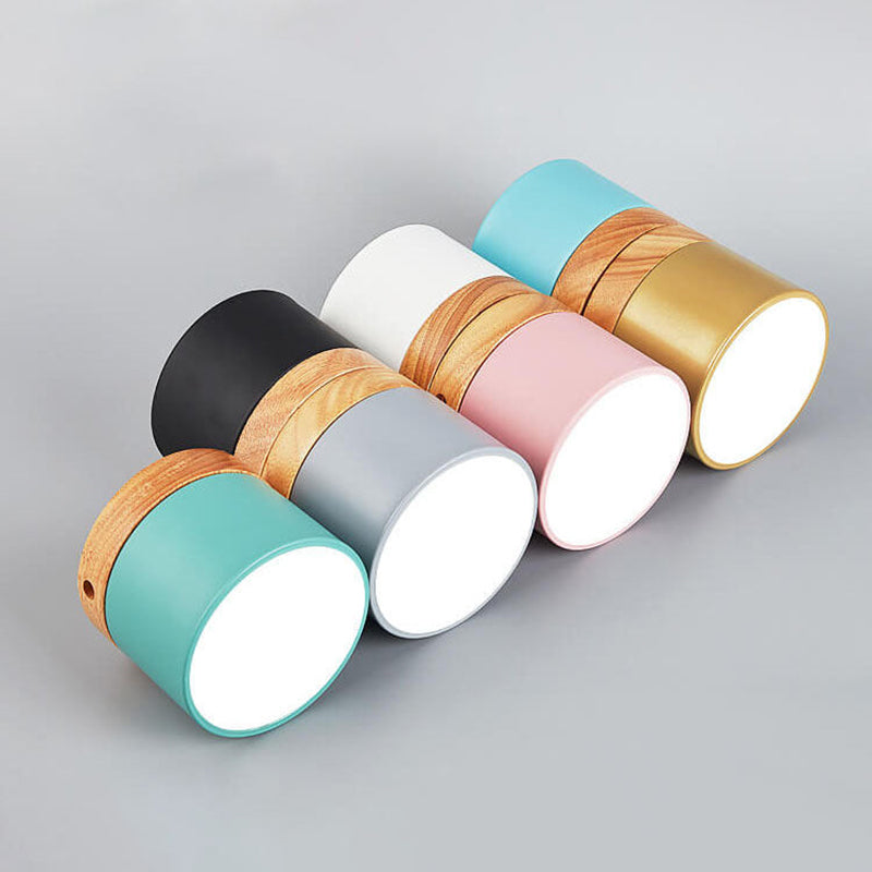 Scandinavian Macaron LED Ceiling Light | Wooden Accent Flush Mount | Wood Metal Nordic Bedroom