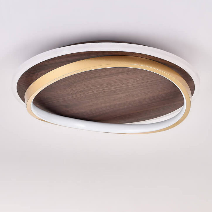 LED Modern Ceiling Lamp | Walnut & Gold Round Design | Ceiling Light Wood Nordic Bedroom