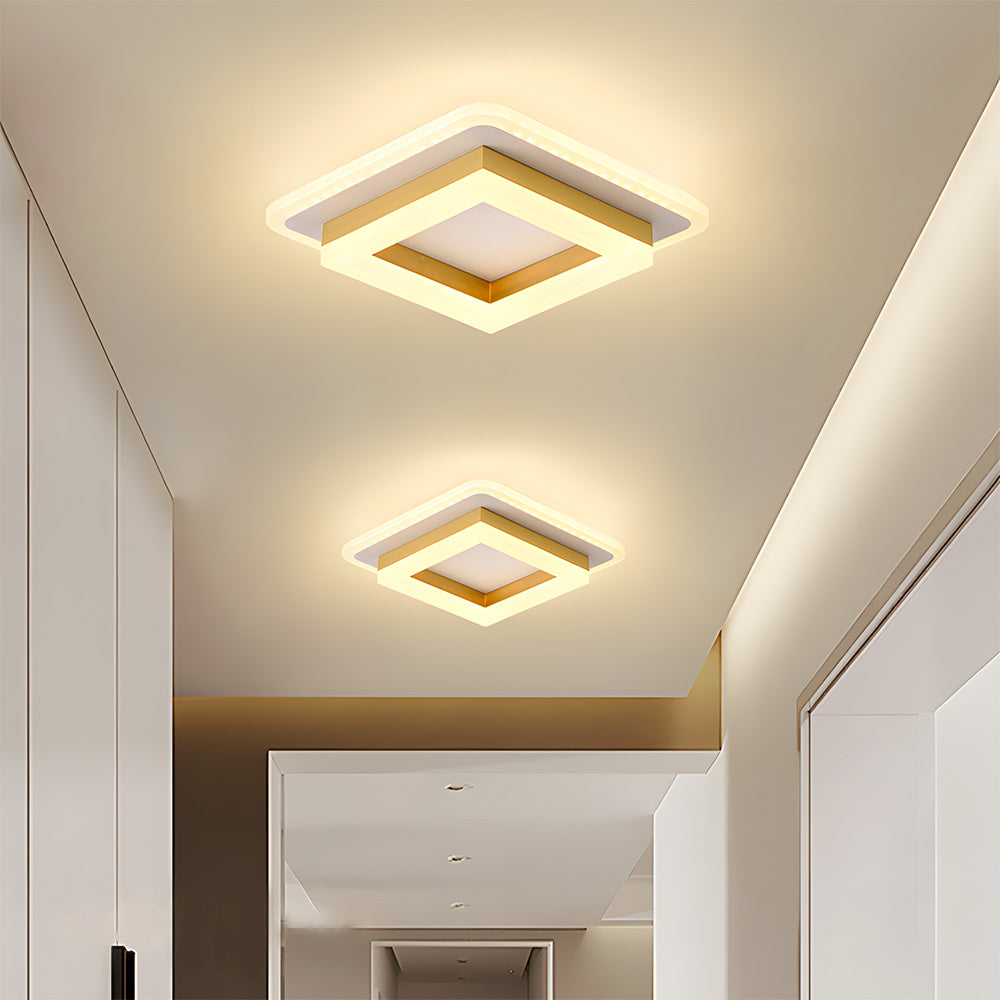 Square LED Ceiling Light | Modern Flush Mount Fixture | Wood Bedroom