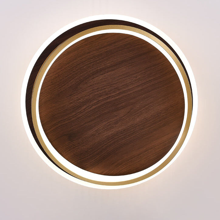 LED Modern Ceiling Lamp | Walnut & Gold Round Design | Ceiling Light Wood Nordic Bedroom
