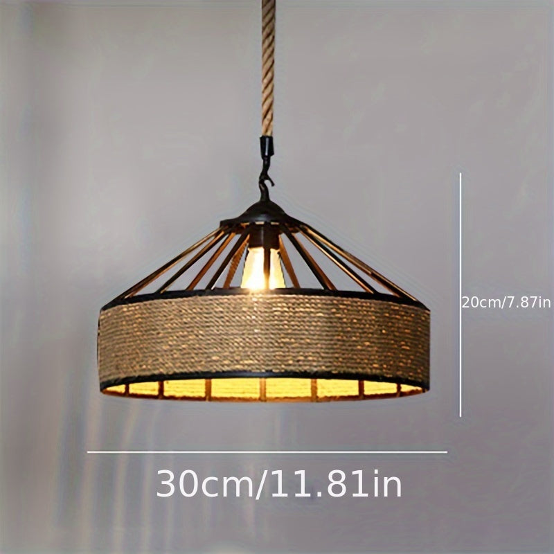 Rustic Hemp Rope Pendant Light | Vintage Farmhouse Ceiling Lamp | Metal Adjustable Handcrafted