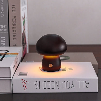 Portobello Mushroom Lamp | Natural Wood Rechargeable Night Light | Touch Control Adjustable