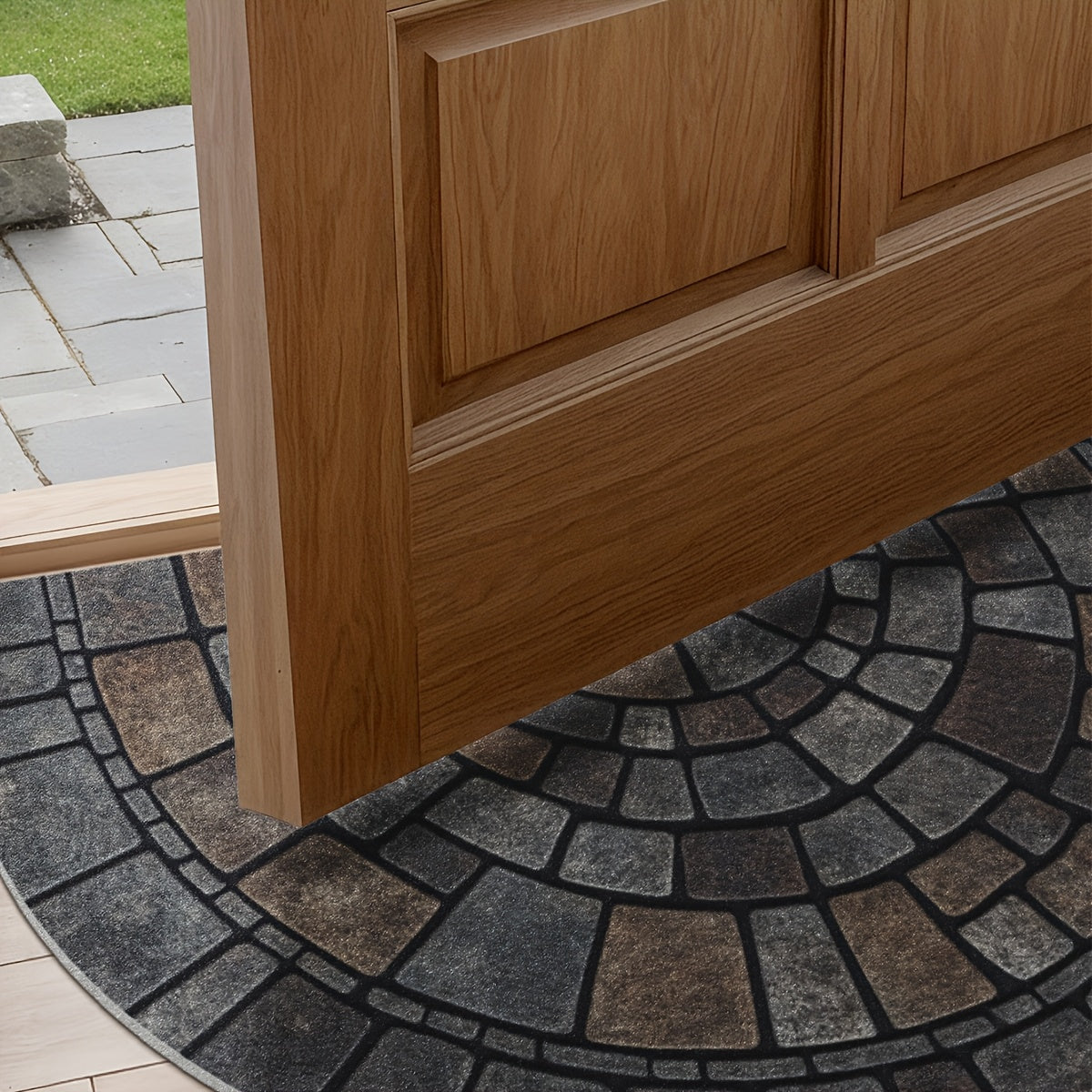 Half-Circle Mosaic Door Mat | Indoor & Outdoor Use | Natural Stone Water-Resistant Non-Slip