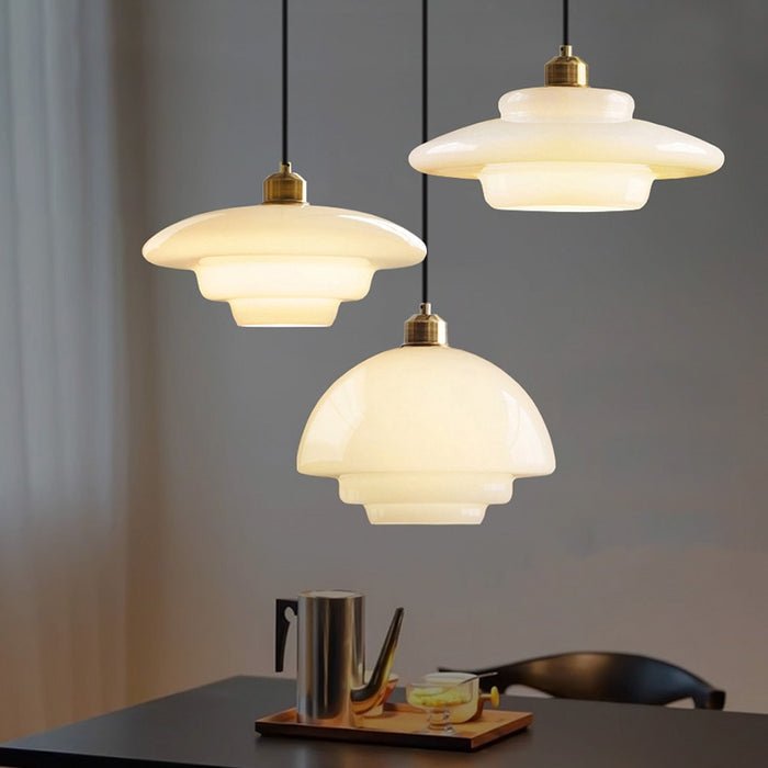 White Glass Pendant Light | Modern Mid-Century Elegance | Brass Handcrafted Mid-century