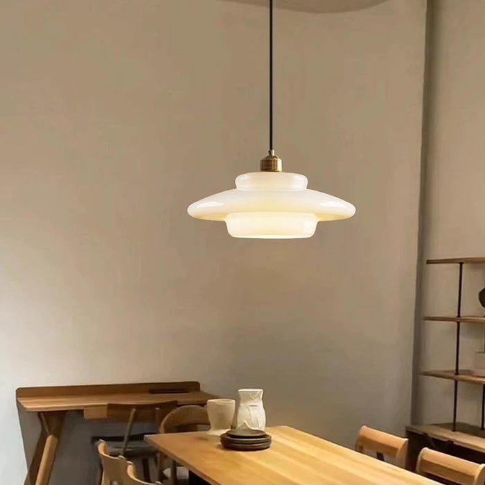 White Glass Pendant Light | Modern Mid-Century Elegance | Brass Handcrafted Mid-century