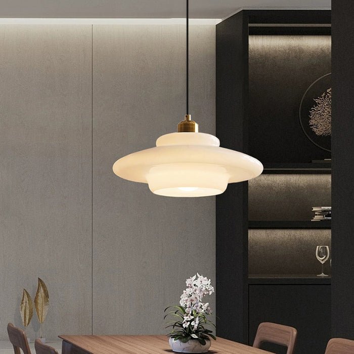 White Glass Pendant Light | Modern Mid-Century Elegance | Brass Handcrafted Mid-century