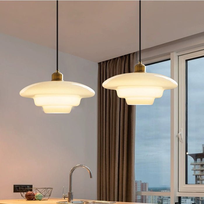 White Glass Pendant Light | Modern Mid-Century Elegance | Brass Handcrafted Mid-century