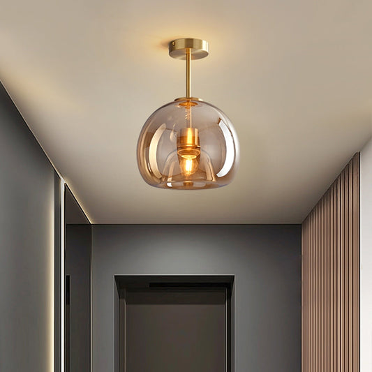 Vintage Bubble Glass Ceiling Light | Retro Amber Glass Pendant | Handcrafted Mid-century