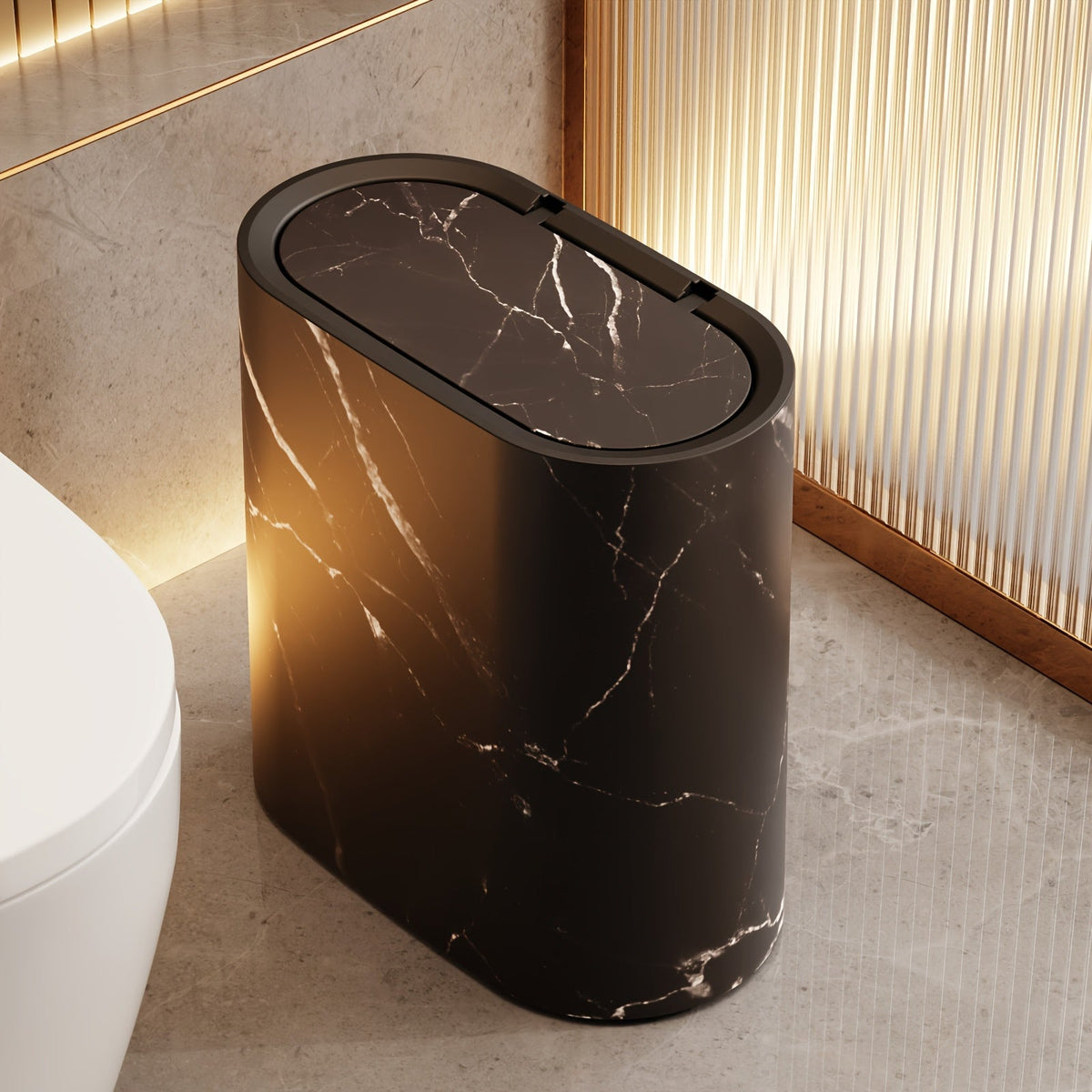 Marble Pattern Trash Can | Modern Bathroom & Kitchen Bin with Lid | Kitchen Essential