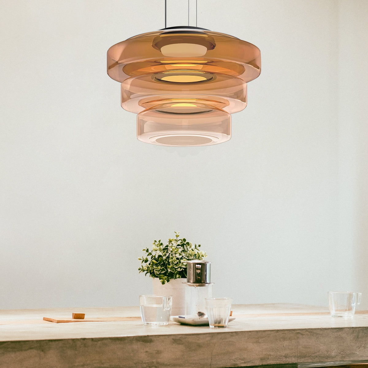Bauhaus Glass Pendant Light | Modern Layered LED Hanging Lamp | Adjustable Dining Room