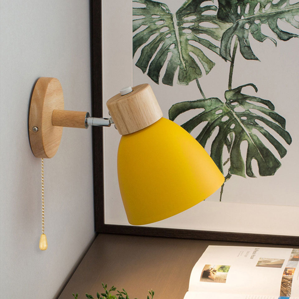 Modern Minimalist Wall Sconce | Wood & Iron Macaron Lamp | Wall Light Adjustable Nordic Bedroom