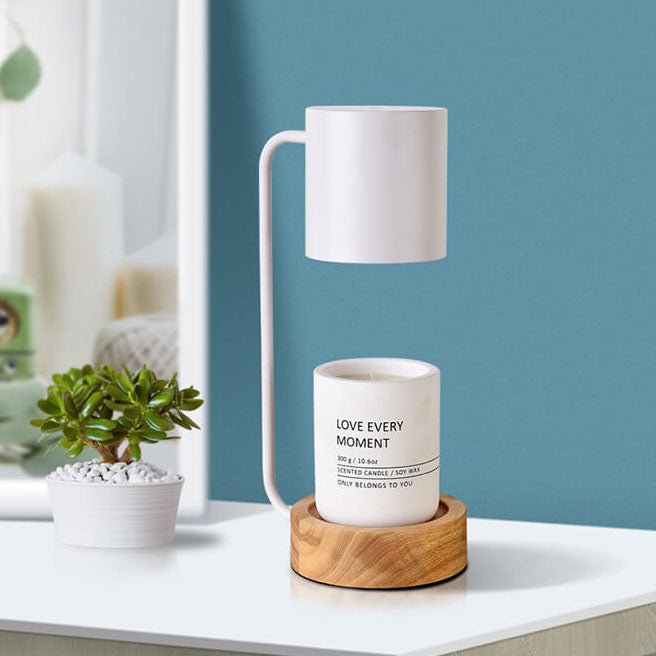 Japanese Minimalist Candle Warmer Lamp | Wooden Base Dimmable Wax Melter | Wood Metal Nordic
