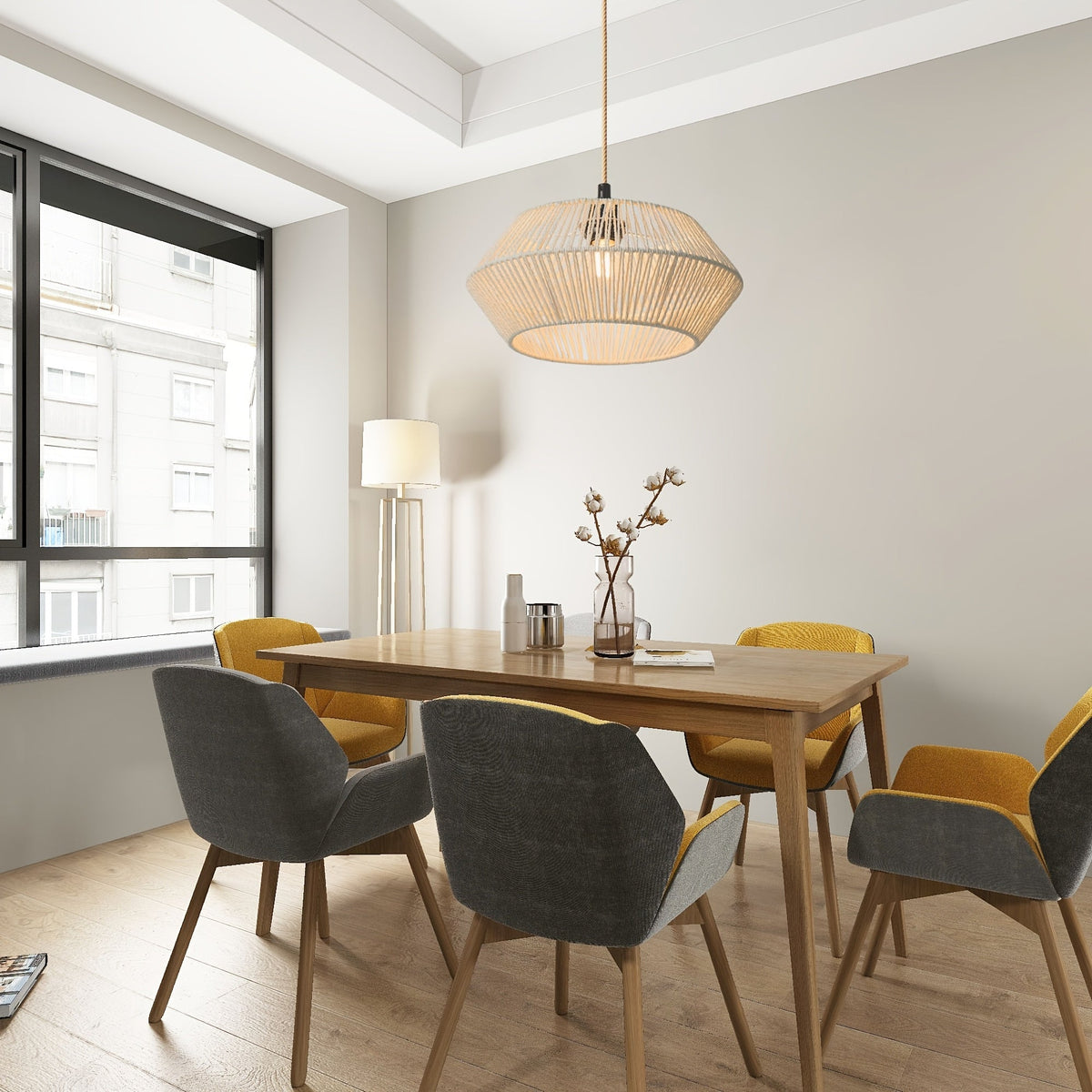 Handwoven Paper Rope Pendant Light Shade | Modern Natural Design | Handcrafted Dining Room